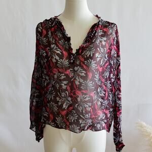 Rebecca Taylor Sheer Floral Blouse - Black, Red, Gray